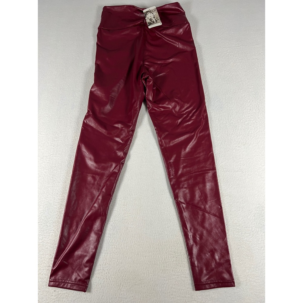 Ginasy Faux Leather Leggings Women XS Burgundy NEW High Waisted Fleece Lined